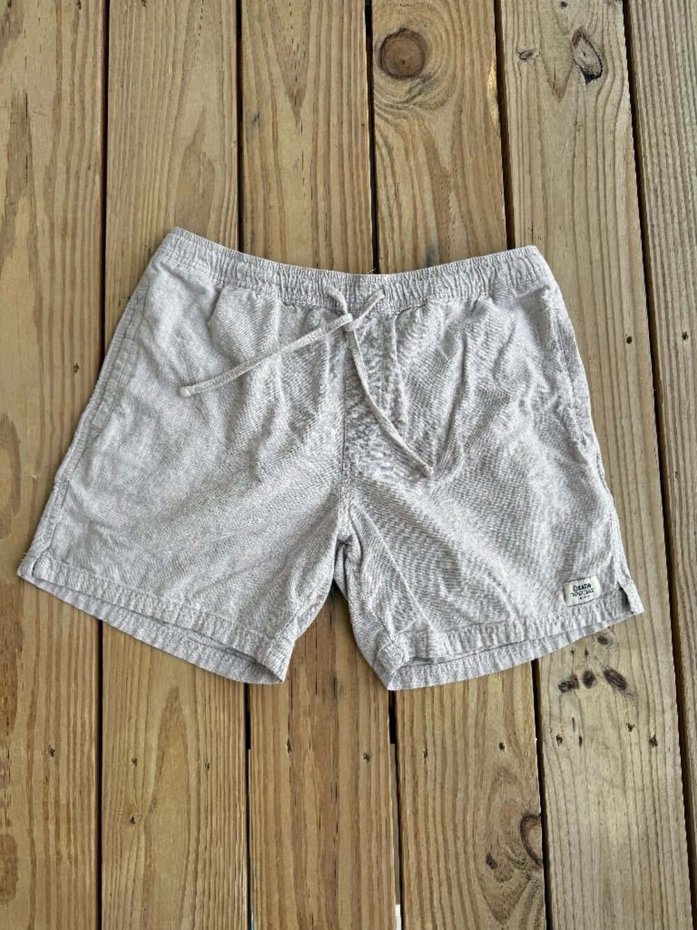 Katin Linen Cotton Blend Shorts Men's Large Tan Elastic Waist Drawstring